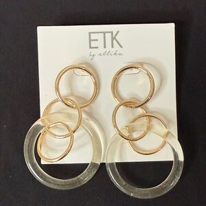 Ettika Gold and Clear Double Hoop Earrings NWT